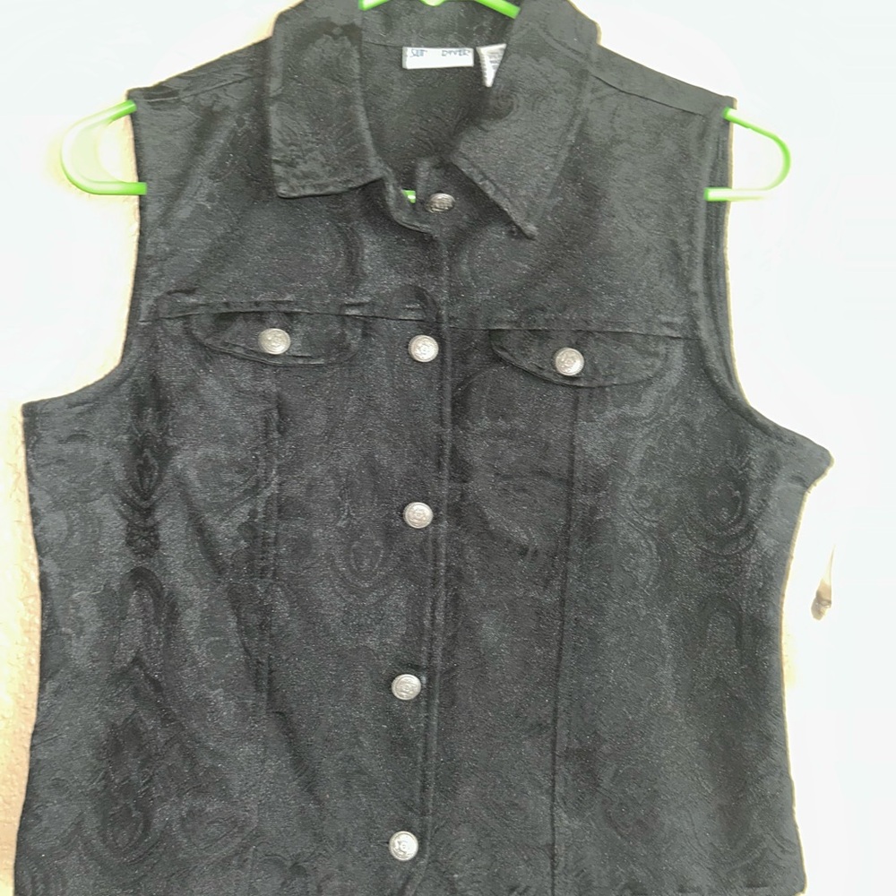 Black Sleeveless Denim Vest Tailored Fit
